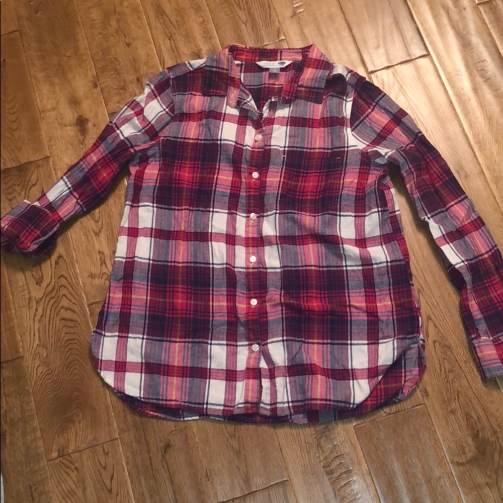 Old navy hot pink/navy plaid button shirt  large